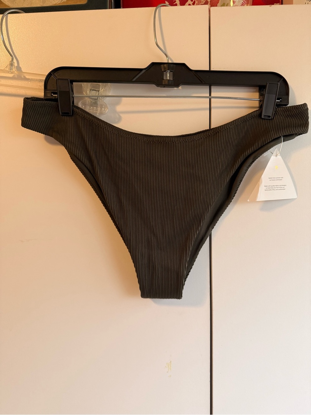 BuffBunny Ribbed High-Cut Bikini Bottom - Dark Olive